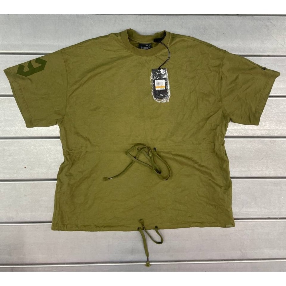 Puma Fenty by Rihanna Short Sleeve Top Womens Small Green Drawstring Waist NWT - Picture 2 of 15